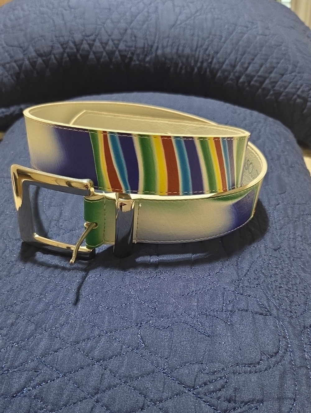 Women’s Multicolor Stripe Leather Belt with Silver-Tone Buckle